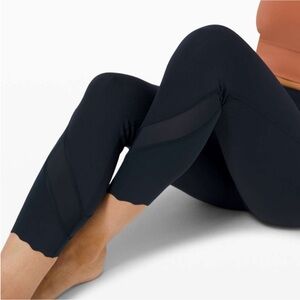 Lulu Scalloped Hem Mesh Detail Black Leggings